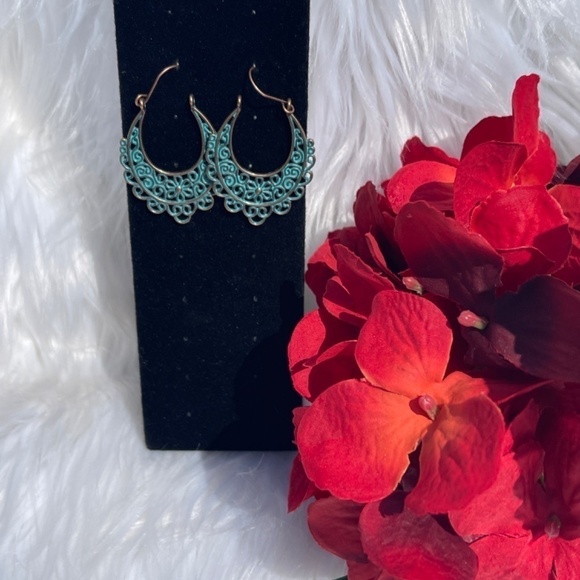 BOGO New Turquoise Blue & Copper Hook Dangle Southwestern Boho Earrings - Picture 4 of 5